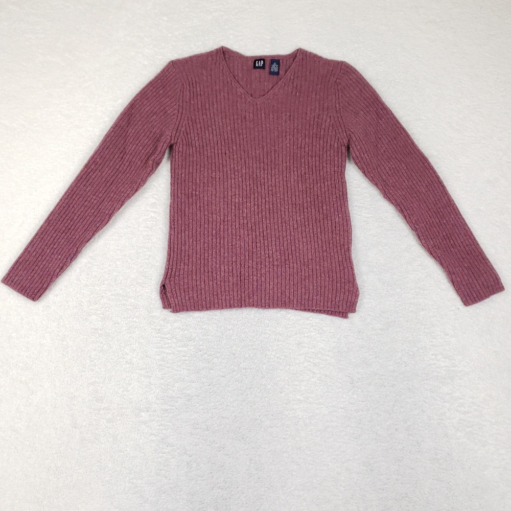 GAP VNeck Sweater M Purple Lambswool Ribbed Knit Vintage Y2K Cozy Cabincore